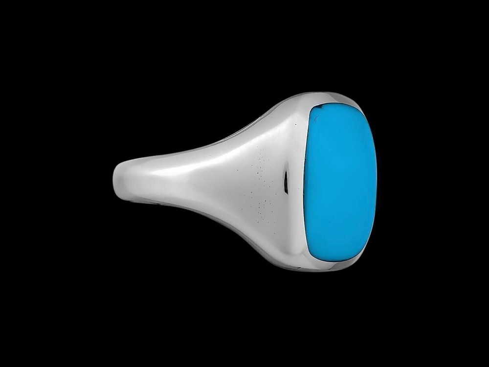 925 Sterling Silver Rectangular Turquoise Resin Ring, Simple Rounded...