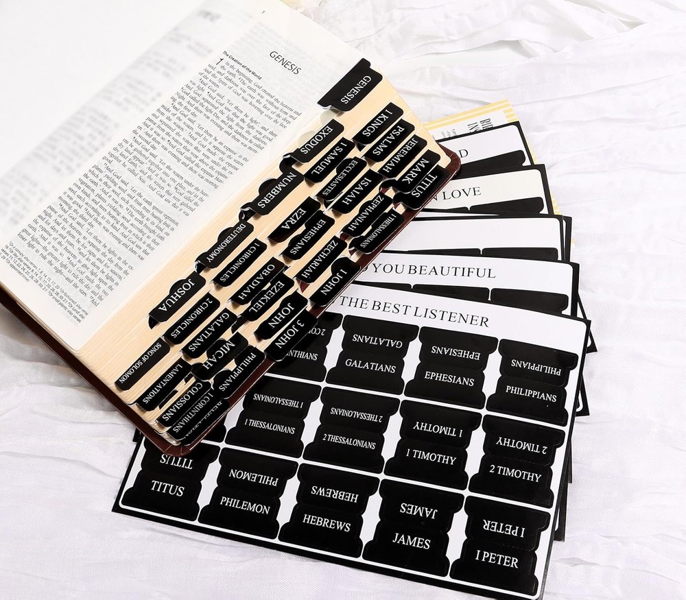 Black Bible Tabs for Men Paper Index Tabs for Scripture Study & Chapter