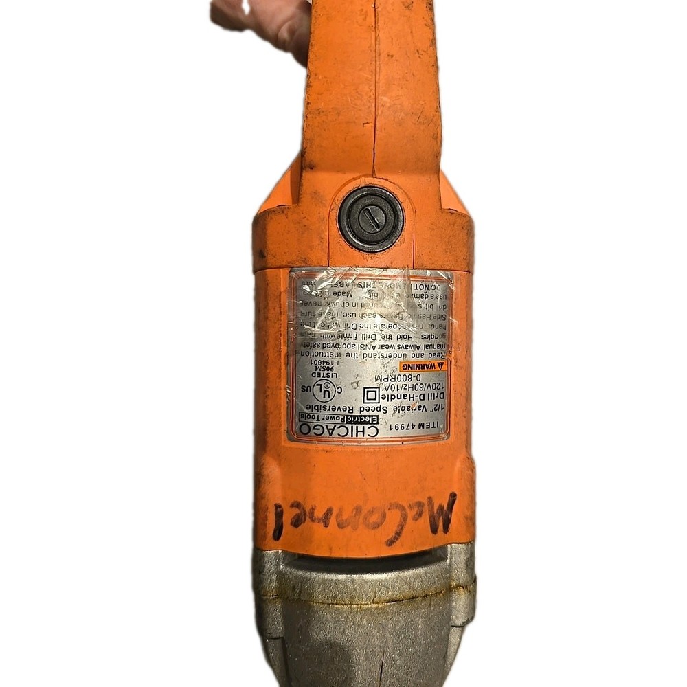 Chicago Electric 1/2" Variable Speed Reversible (VSR) D-Handle Drill.