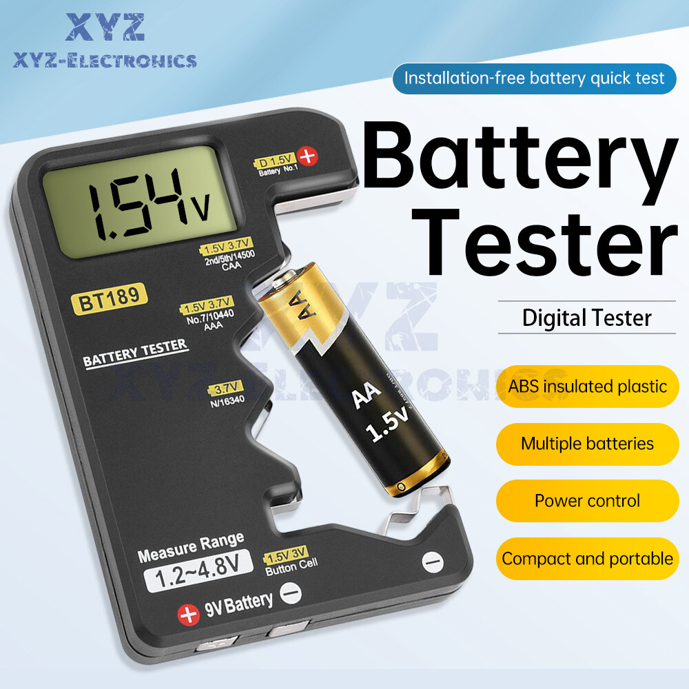 Digital Battery Tester Checker Electricity Indicator Universal AA, AAA 9V Button