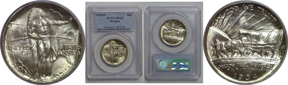 1934-D Oregon Trail Commemorative Half Dollar   PCGS MS-65
