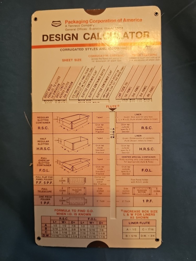 Universal Reference Calculator Moveable Sheet Design Calculator Tenneco IL USA