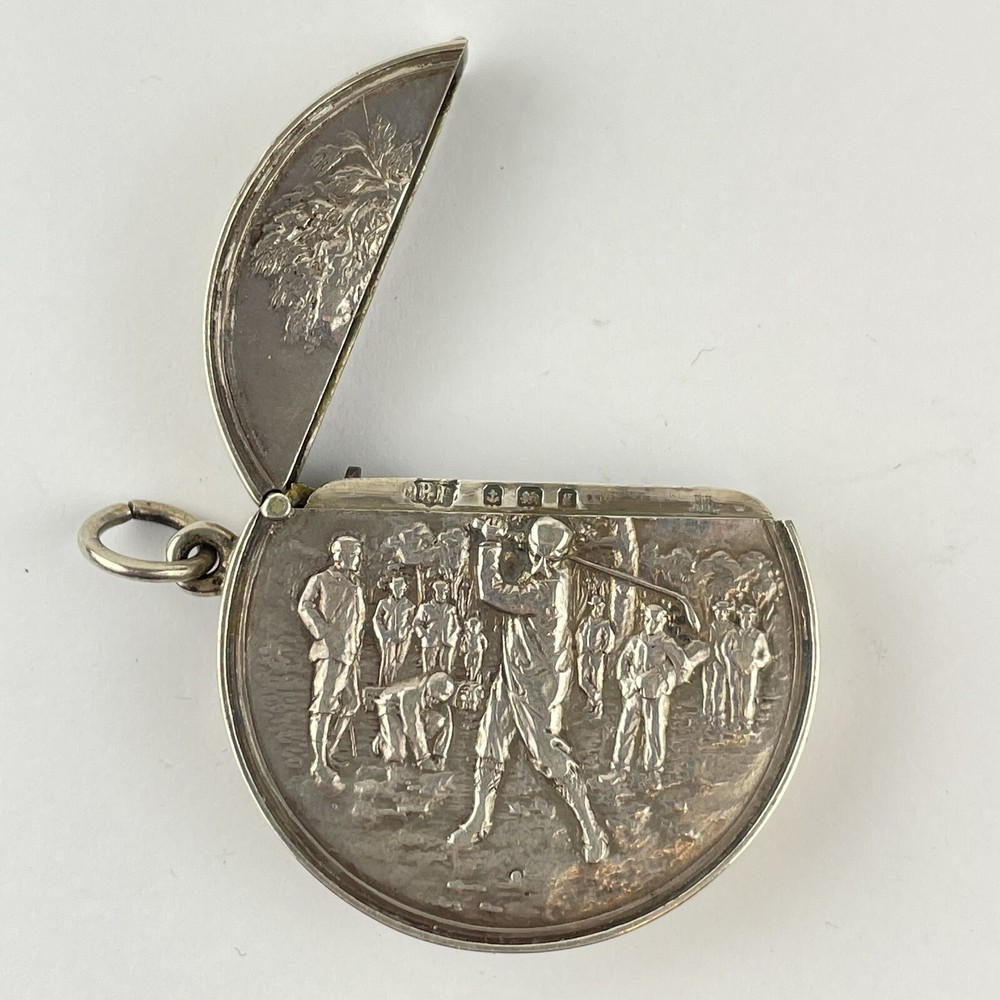 Antique Edwardian Solid Silver Golf Scene Vesta Case Robert Pringle 1906 4.7cm