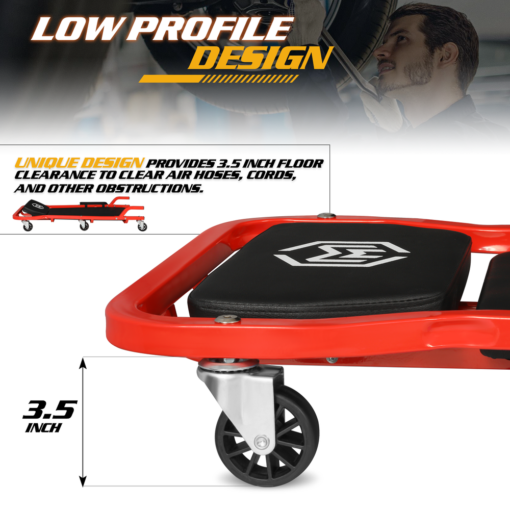 [ADJUSTABLE HEADREST+HANDLE]Rolling Padded Low Profile Creeper Garage Car Repair