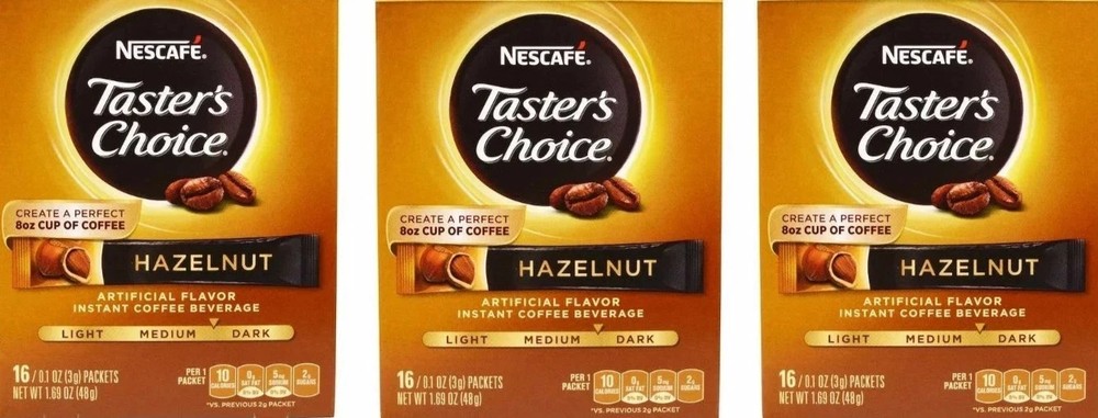 Nescafe, Taster's Choice, Instant Coffee, Hazelnut, 3 Boxes, 16 Packets each