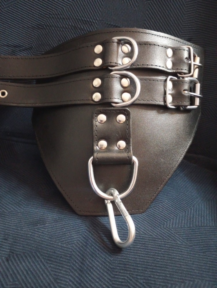 Black Cowhide Leather BDSM Ankle Restraints (pair) with Thick Fur Padding
