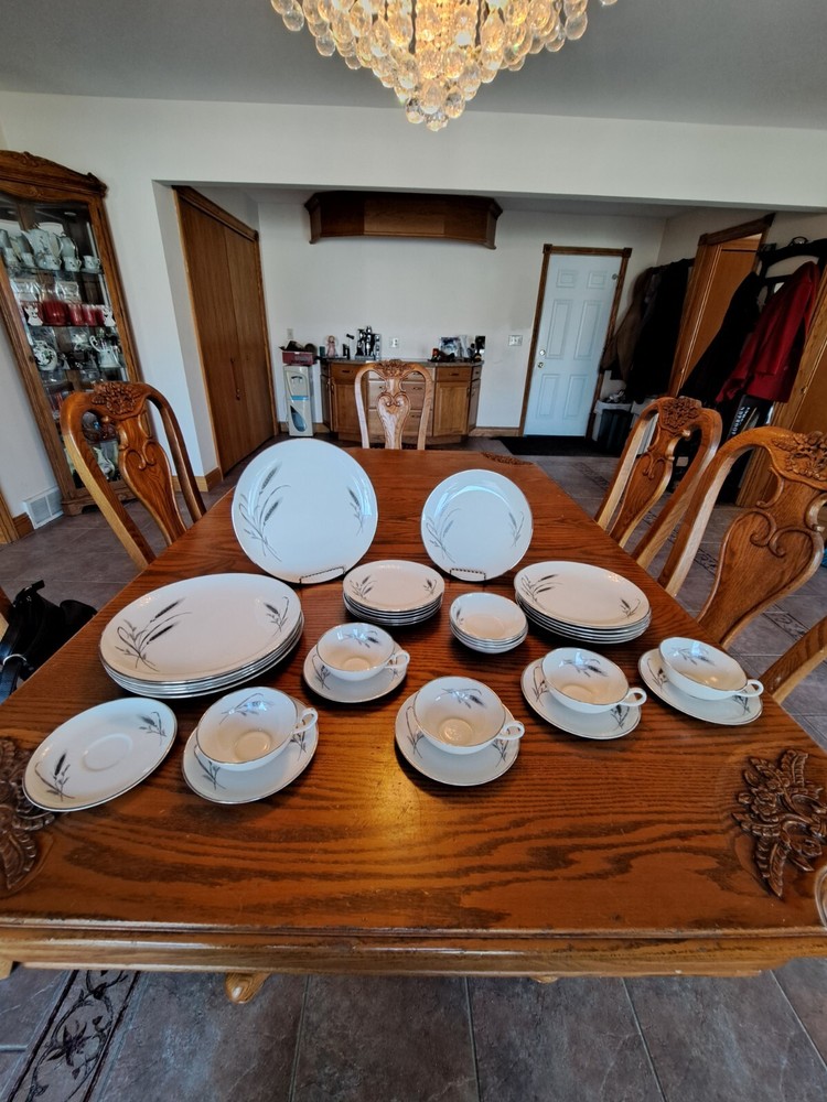 Society Dinnerware Made In USA Harvest Time Platinum Pattern 33 Piece Grouping