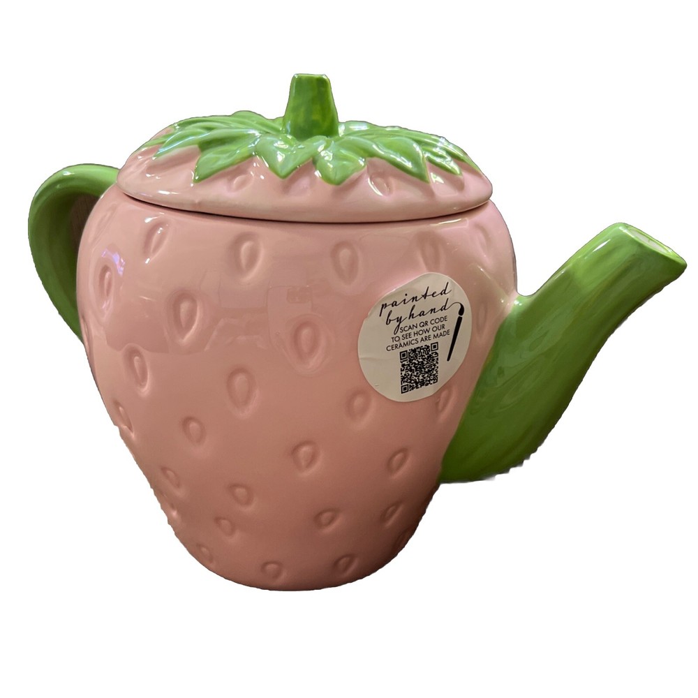 NEW Lang Pink Strawberry Teapot Hand Painted