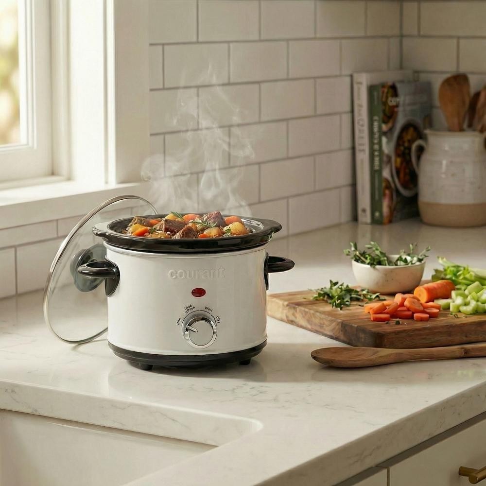 Courant 1.6 Quart Slow Cooker, Multiple settings, Brushed Stainless