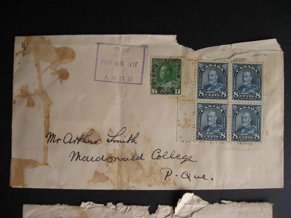 Canada 2 damaged registered covers Bury QC