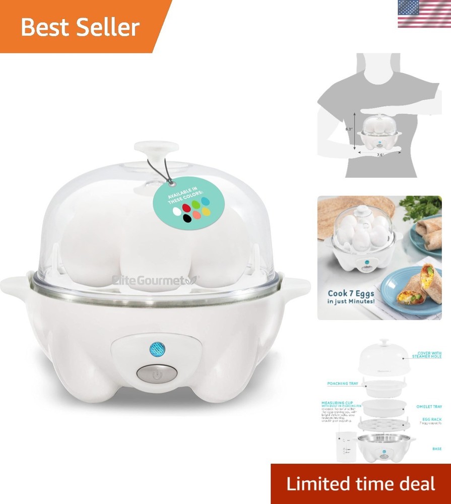 Elegant White Rapid Egg Cooker: Perfect Soft, Medium, Hard Boiled Eggs & Omelets