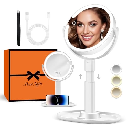 Makeup Mirror with Lights, Lighted Magnifying Mirror 20X with 3 Lighting White