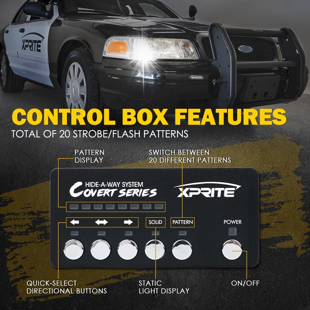 Hide-A-Way LED Strobe Lights Kit White Amber Hazard Headlight w/ Control Panel