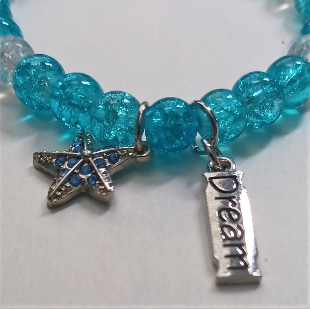 Stretchy lass Crackle Beaded Starfish Charm Bracelet-Green