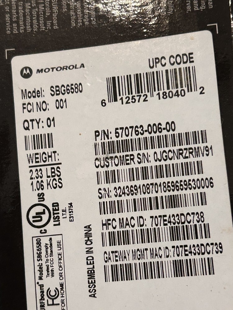 Motorola SURFboard eXtreme Wireless Cable Modem Gateway DOCSIS 3.0 NOS