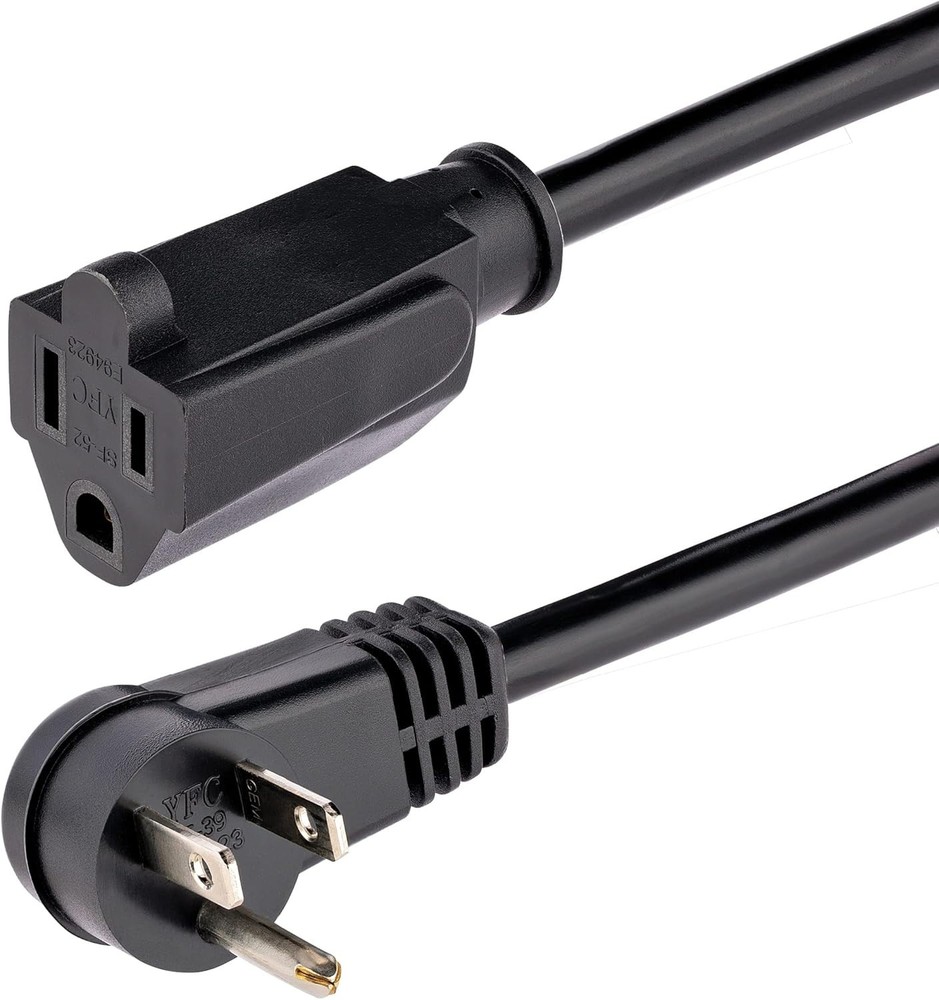 1ft Black Right Angle Power Cable Listed - Ideal for Space-Saving Solutions