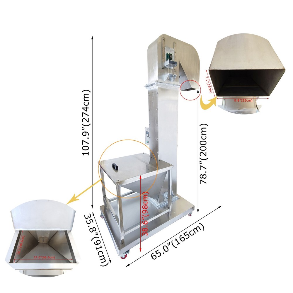 2M Vertical Feeder Elevating Rice Nut Conveyor Bucket Elevator Machine 220V