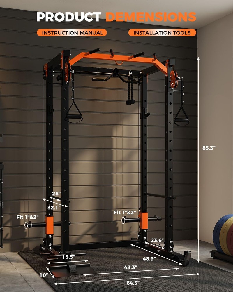2000LBS Power Cage Squat Rack for Home Gym with Cable Crossover System Workout