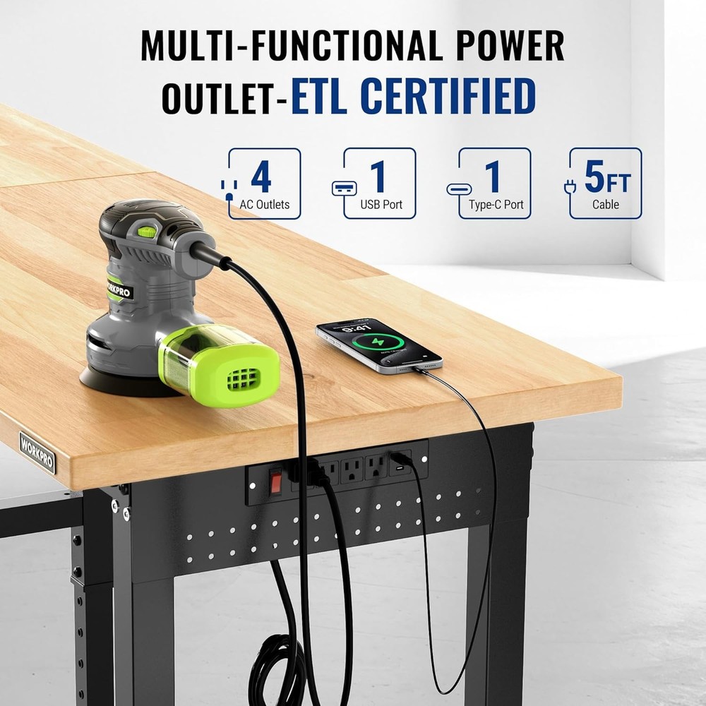 WORKPRO 96x24-in Heavy-Duty Adjustable Workbench Work Table Wood Top Workstation