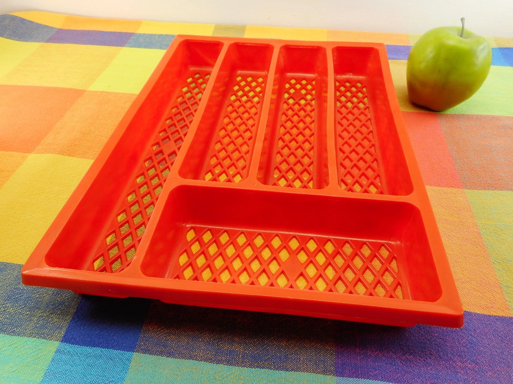 Unbranded Orange Plastic Diamond Mesh Flatware Drawer Tray Holder Organizer