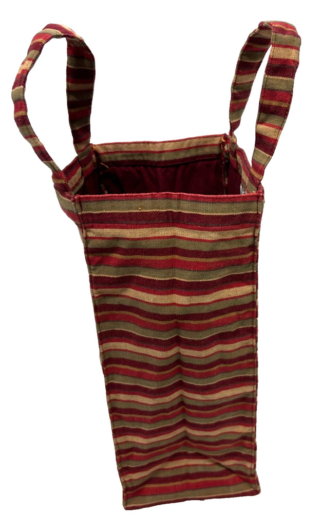 Tag-Canvas Cloth Wine Bottle Gift Bag Square Shaped Double Handle Red/Tan Stripe