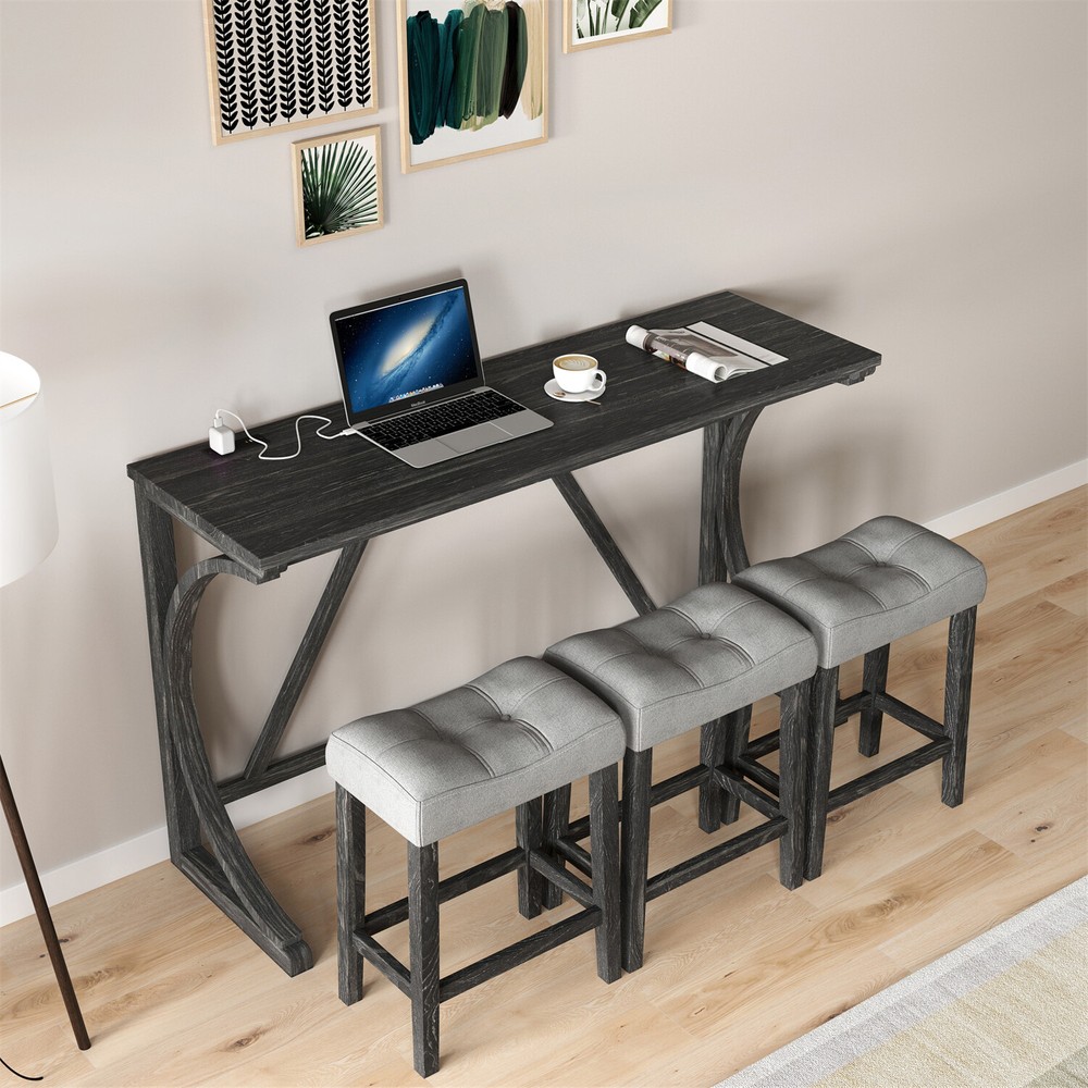 4 Piece Bar Table Set Counter Height Kitchen Dining Table w/ 3 Bar Stools US