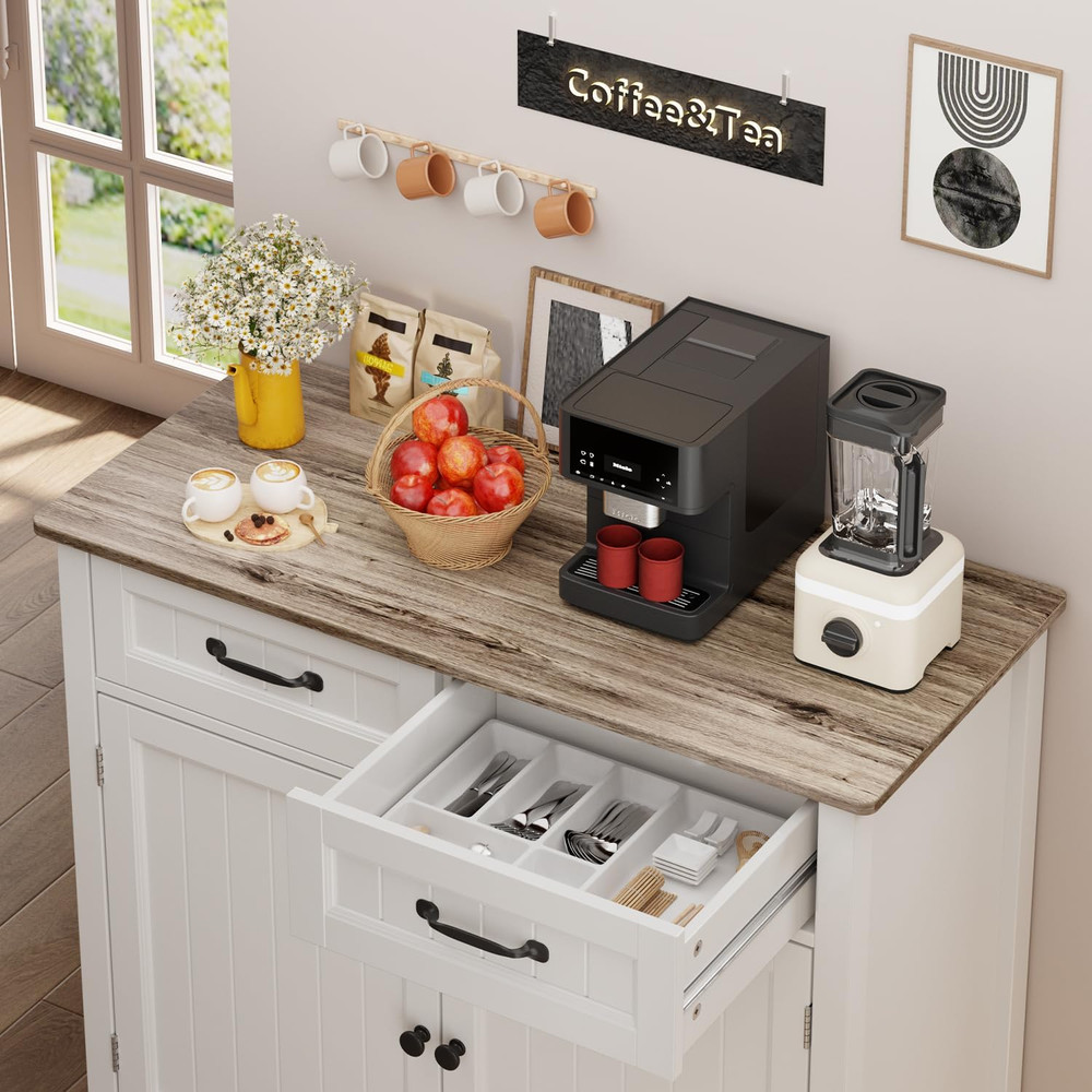 Kitchen Sideboard Buffet Cabinet, 32'' H Large Kitchen Storage Island and Adjust