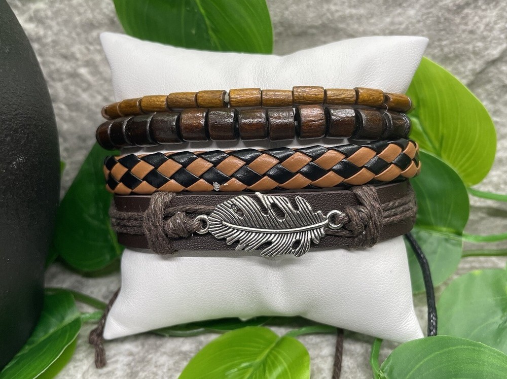 4 PC Leather Punk Bracelet Stackable Adjustable Tie New Free Ship B2775