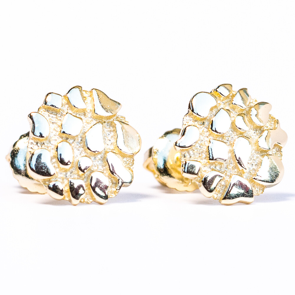 Gold Plated Sterling Silver Screw Back Post Nugget Round Stud Earrings