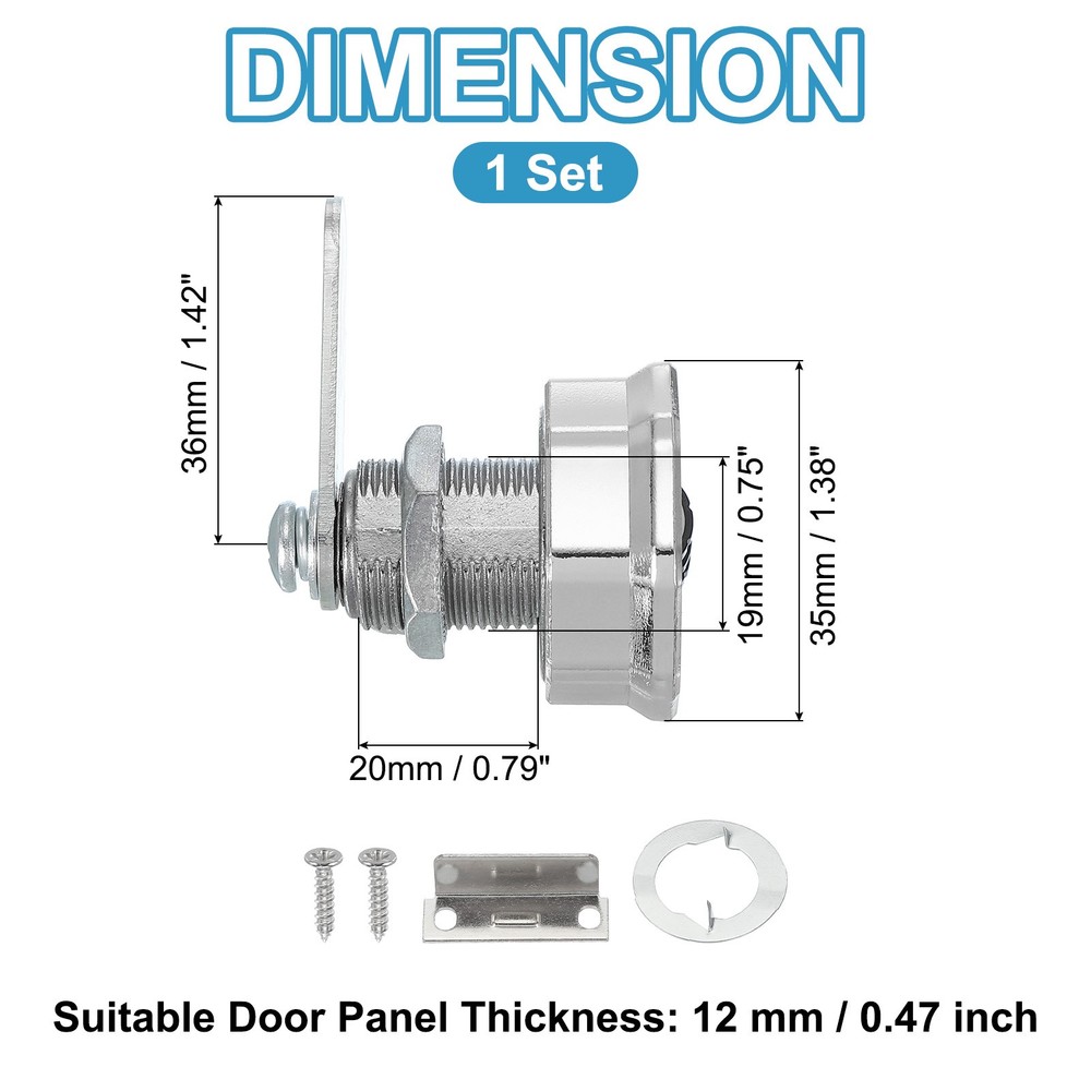 13/16" Combination Cabinet Cam Lock Cylinder Password Coded Lock Silver