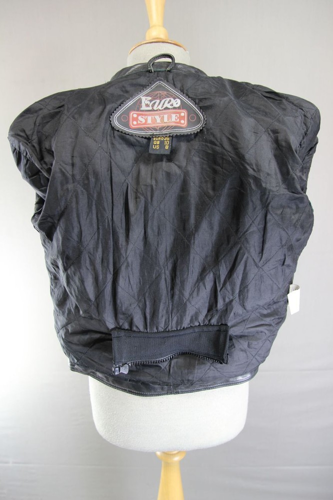 EURO STYLE CLASSIC BLACK LEATHER BIKER JACKET: SIZE 10