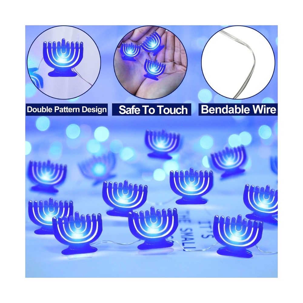 TURNMEON [Timer 10 Ft 30 LED Hanukkah Decorations Lights Menorah String Light...