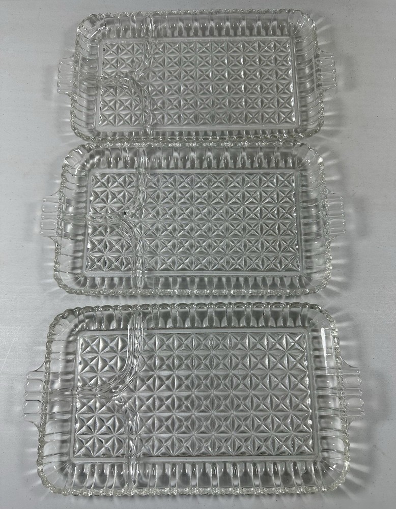 3pc Glass Appetizer Serving Plate 3 Compartment Edge Kitchen Serving Platters