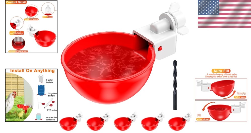 High-Quality Automatic Poultry Waterer Cups - 6 Count with Quick Install Kit
