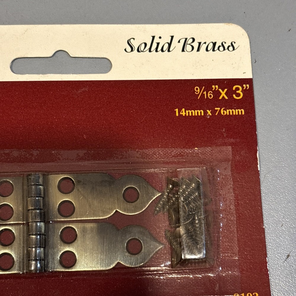 NOS Brainerd Antique Solid Brass 9/16" X 3" Decorative Hinges