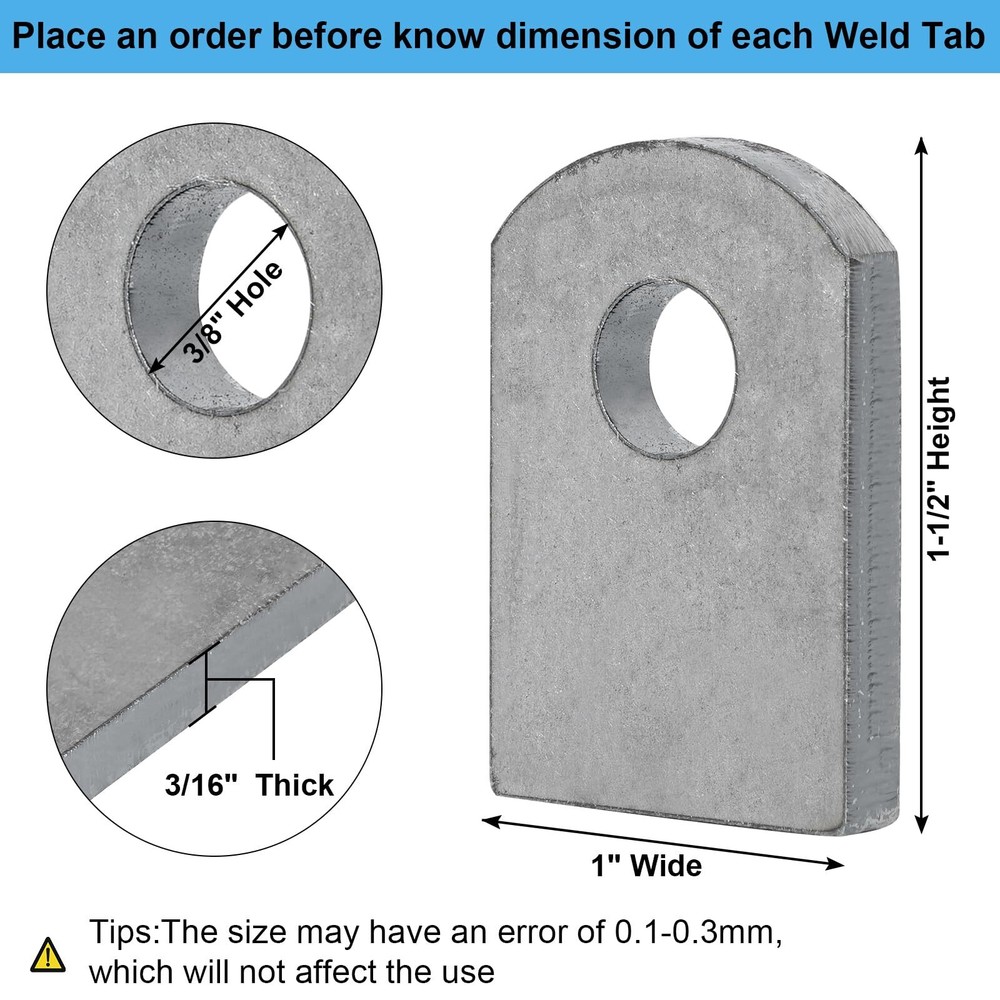Weld on Tabs Steel Shock Basic 3/8" Hole 1-1/2"x1" 3/16" Thick 10 Pack