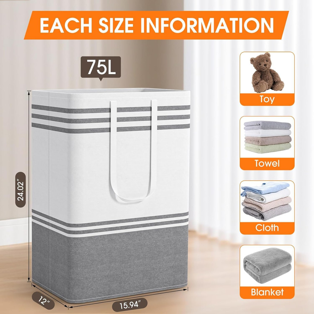 2 Pack Large Laundry Baskets, Laundry Hampers, Freestanding Waterproof Collapsib