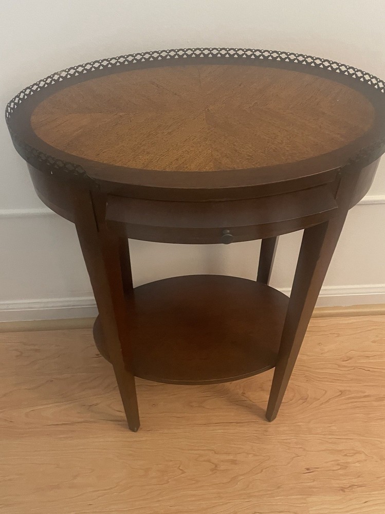 Regency Style  Mahogany Oval Side Table  with Brass Gallery and Pull Out Shelf