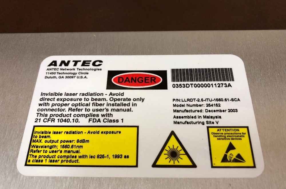 ANTEC NETWORK TECHNOLOGIES LASER LINK RECEIVER XMTR 254152