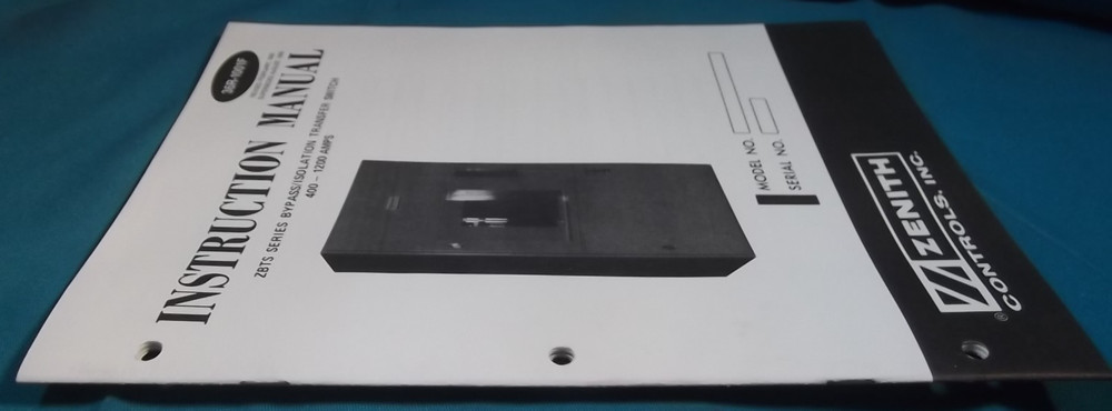 ZENITH ZBTS BYPASS ISOLATION TRANSFER SWITCH OPERATION & MAINTENANCE MANUAL
