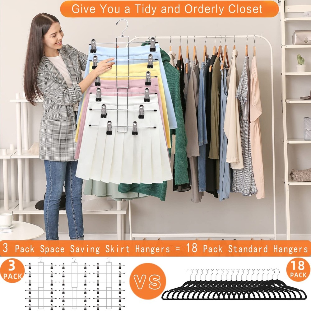 3 Pack Pants-Hangers-Space-Saving,6 Large, 3 Pack-silver
