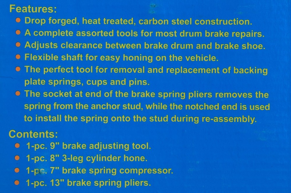 4 Piece Brake Tools - Spoon - Hone - Pliers - Spring Compressor -Cal Hawk CZBT4P