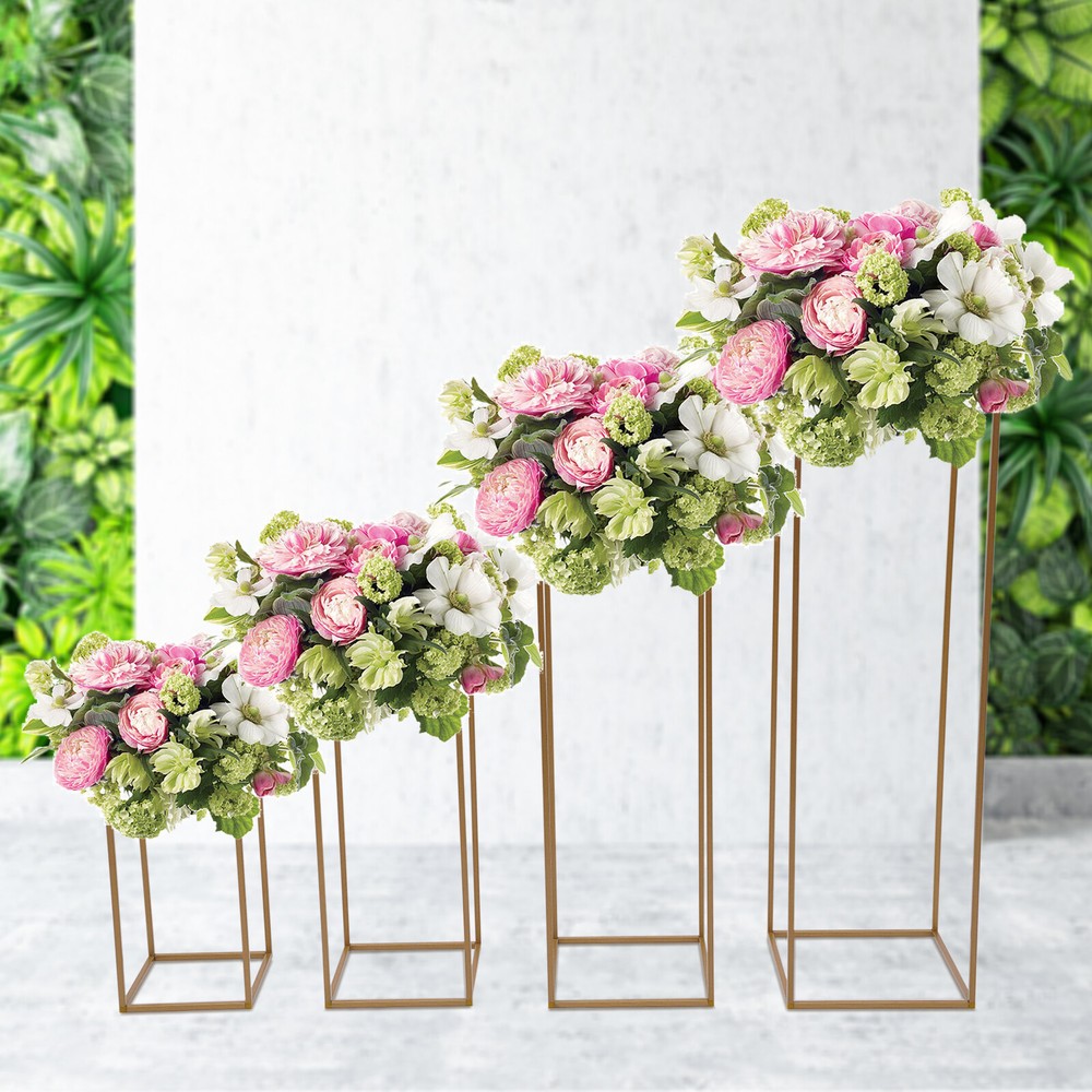 4PCS Gold Flower Stand Rectangular Rack Set For Wedding Table Centerpieces Decor