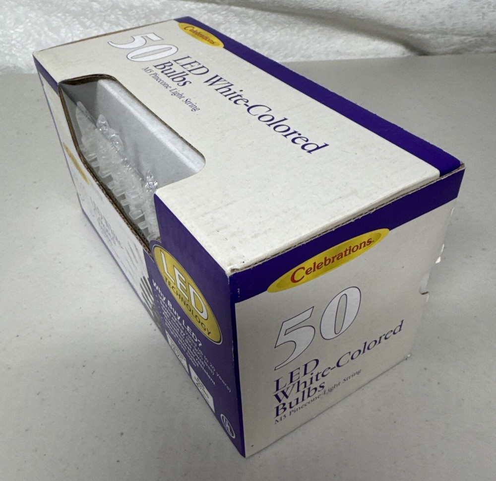 Celebrations 50 LED White Colored Bulbs String Lights New US4