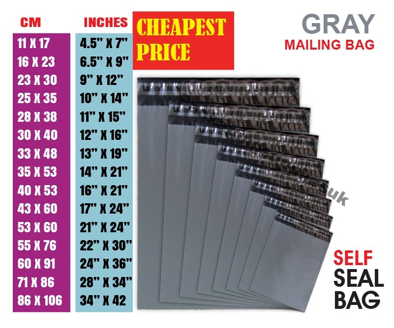 Grey Mailing Bags Strong Poly Postal Postage Post Mail SelfSeal MIXED ALL Sizes