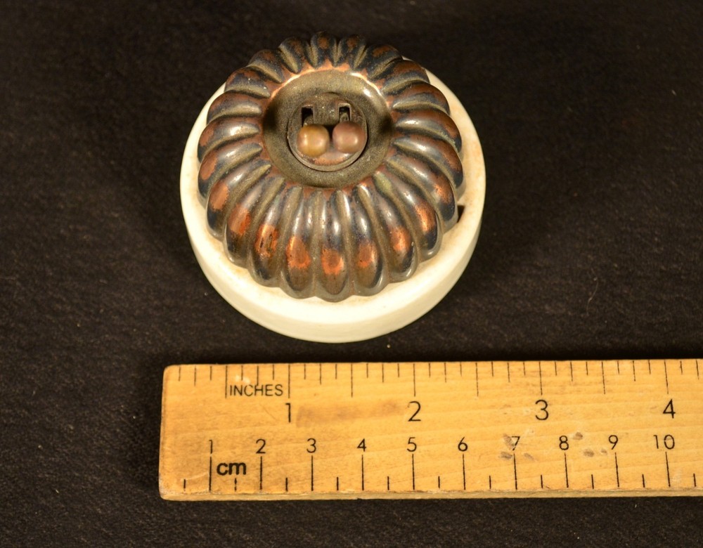 BRASS (or COPPER) & CERAMIC VICTORIAN JELLY MOLD TOGGLE LIGHT SWITCH