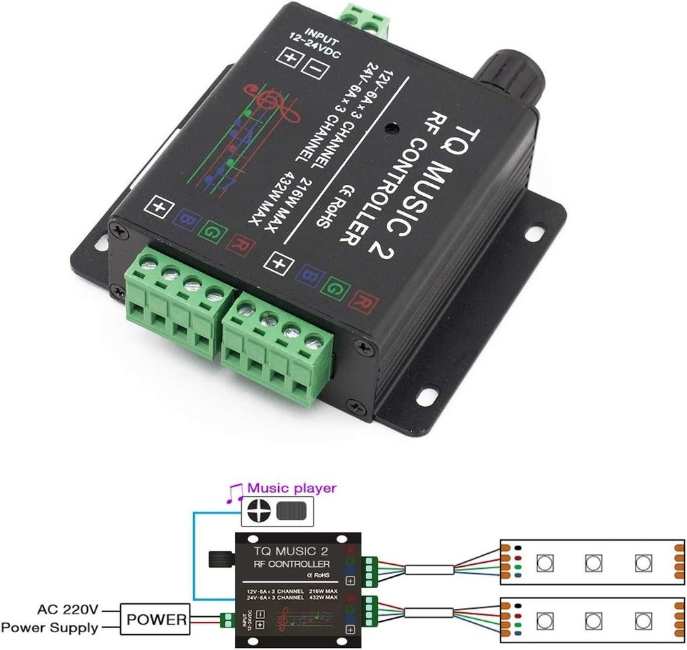 RGB LED Strip Controller with RF Remote Music Sync 15 Modes Touch Controller