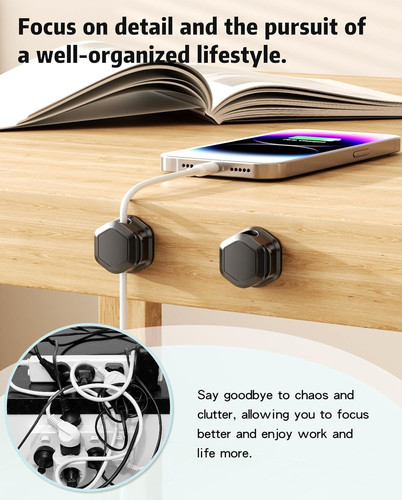 6 Pack Magnetic Cable Clips [Cable Smooth Adjustable] Cord 6Pack, Black