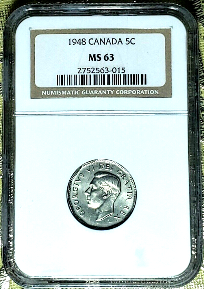 Canada 1948 5¢ Nickel NGC MS63