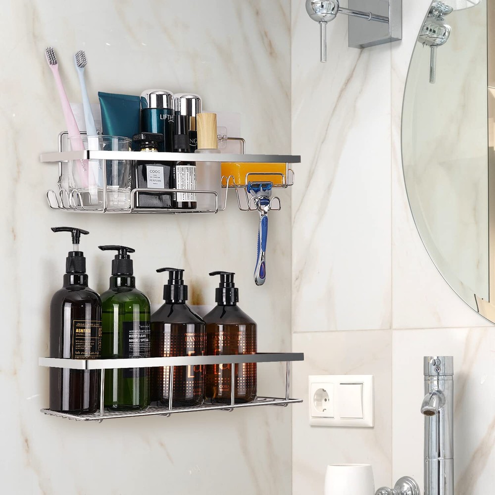 Shower Caddy + Multi-Function Wall Mounted Rack 3-Pack Shower Organizer